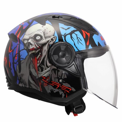 LS2 OF616 Airflow II jethelm Zombie II glans zwart rood blauw