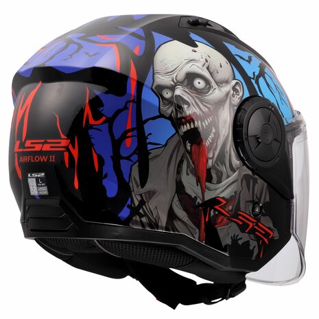 LS2 OF616 Airflow II jethelm Zombie II glans zwart rood blauw