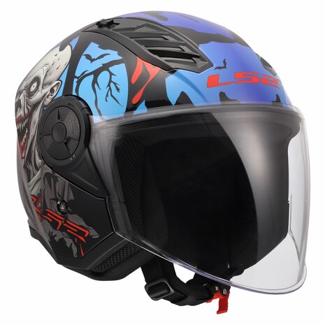 LS2 OF616 Airflow II jethelm Zombie II glans zwart rood blauw