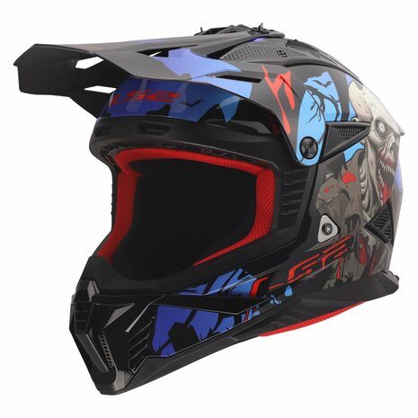 LS2 MX708 Fast II crosshelm Zombie II glans zwart rood blauw