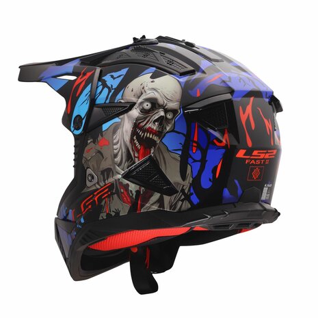 LS2 MX708 Fast II crosshelm Zombie II glans zwart rood blauw