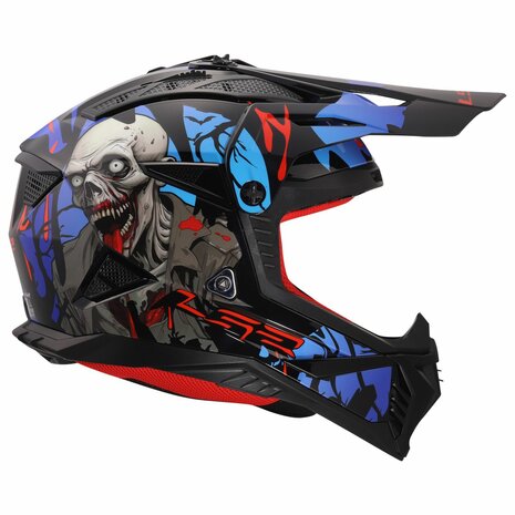 LS2 MX708 Fast II crosshelm Zombie II glans zwart rood blauw