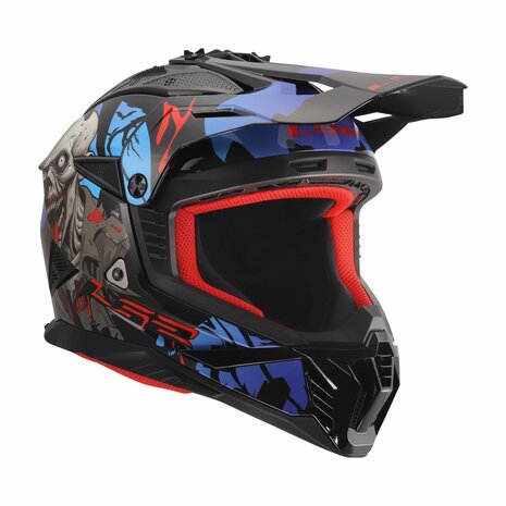 LS2 MX708 Fast II crosshelm Zombie II glans zwart rood blauw