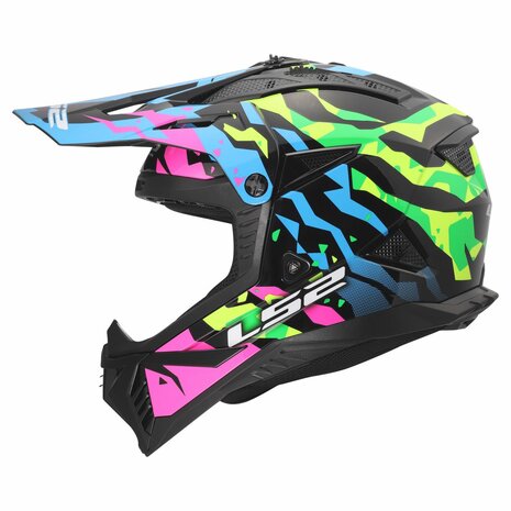 LS2 MX708 Fast II crosshelm Grotesk glans blauw roze groen