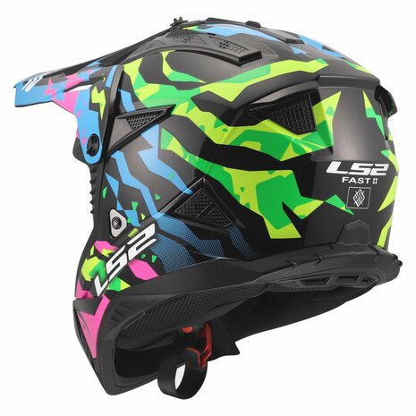 LS2 MX708 Fast II crosshelm Grotesk glans blauw roze groen