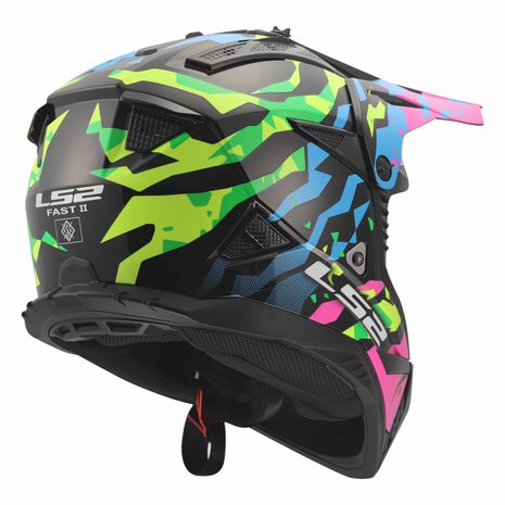 LS2 MX708 Fast II crosshelm Grotesk glans blauw roze groen