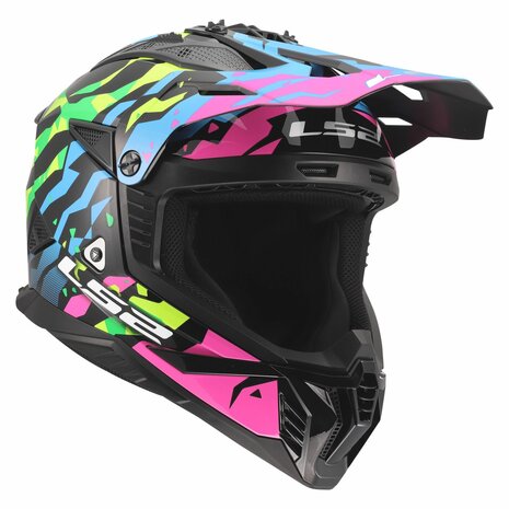 LS2 MX708 Fast II crosshelm Grotesk glans blauw roze groen