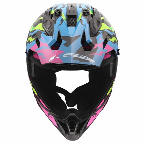 LS2 MX708 Fast II crosshelm Grotesk glans blauw roze groen