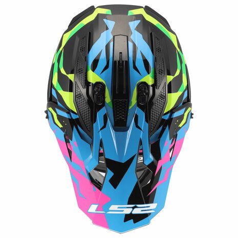 LS2 MX708 Fast II crosshelm Grotesk glans blauw roze groen