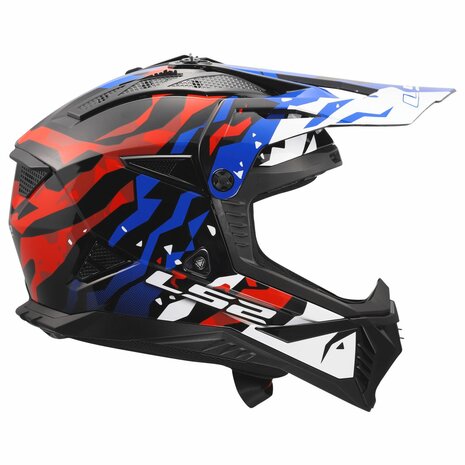 LS2 MX708 Fast II crosshelm Grotesk glans wit blauw rood