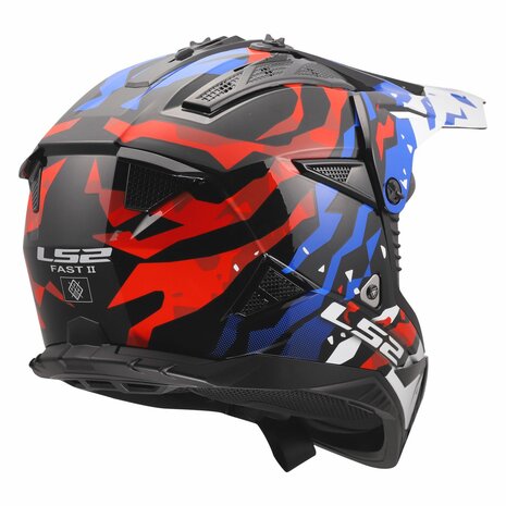 LS2 MX708 Fast II crosshelm Grotesk glans wit blauw rood