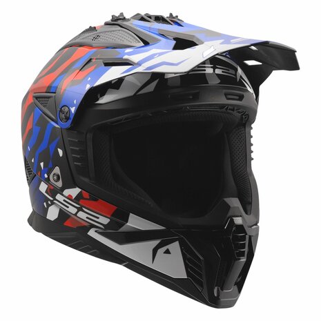 LS2 MX708 Fast II crosshelm Grotesk glans wit blauw rood