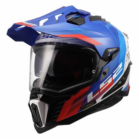 LS2 MX701 Explorer Adventure helm Hexa glans wit blauw rood