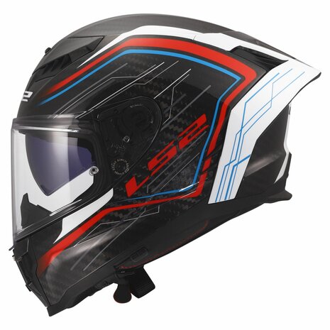 LS2 FF807 Dragon integraalhelm Subic glans wit blauw rood carbon zwart