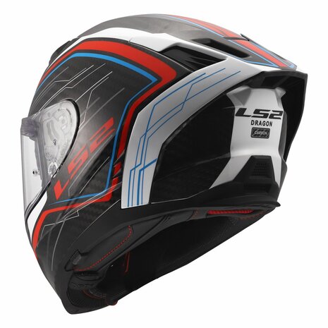 LS2 FF807 Dragon integraalhelm Subic glans wit blauw rood carbon zwart