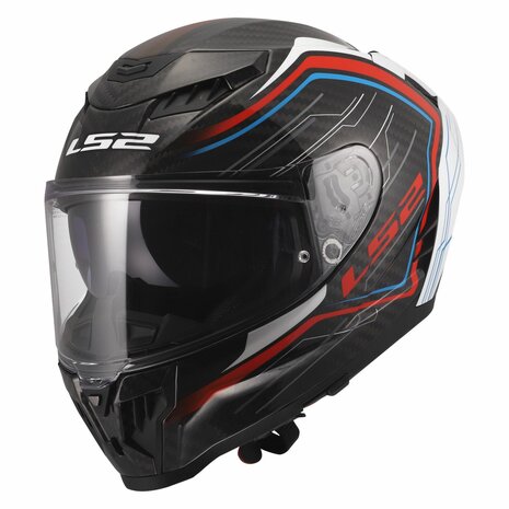LS2 FF807 Dragon integraalhelm Subic glans wit blauw rood carbon zwart