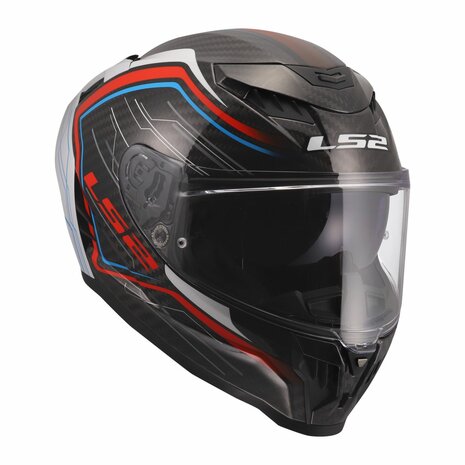 LS2 FF807 Dragon integraalhelm Subic glans wit blauw rood carbon zwart
