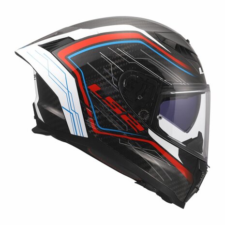 LS2 FF807 Dragon integraalhelm Subic glans wit blauw rood carbon zwart