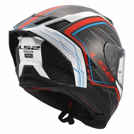 LS2 FF807 Dragon integraalhelm Subic glans wit blauw rood carbon zwart