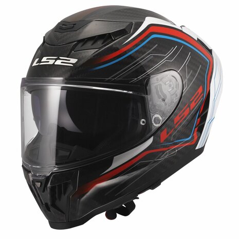 LS2 FF807 Dragon integraalhelm Subic glans wit blauw rood carbon zwart
