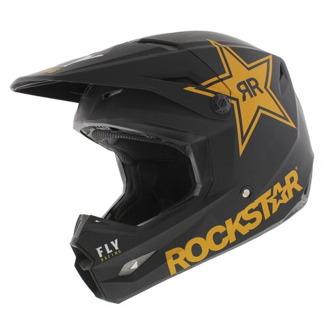 Fly Racing Kinetic crosshelm Rockstar mat zwart goud - Maat M