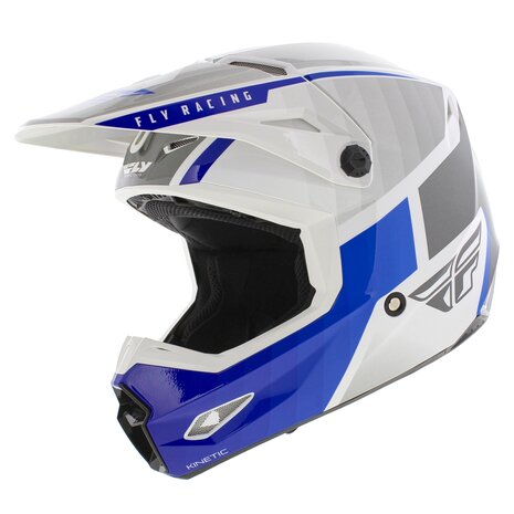 Fly Racing Kinetic crosshelm Drift glans blauw wit grijs - Maat L