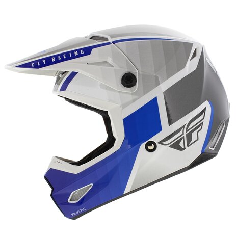Fly Racing Kinetic crosshelm Drift glans blauw wit grijs - Maat L