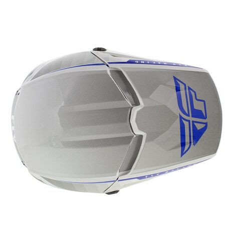 Fly Racing Kinetic crosshelm Drift glans blauw wit grijs - Maat L