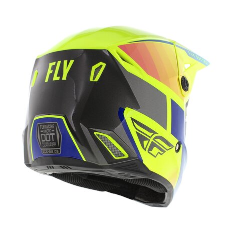 Fly Racing Kinetic kinder crosshelm Drift glans blauw geel grijs