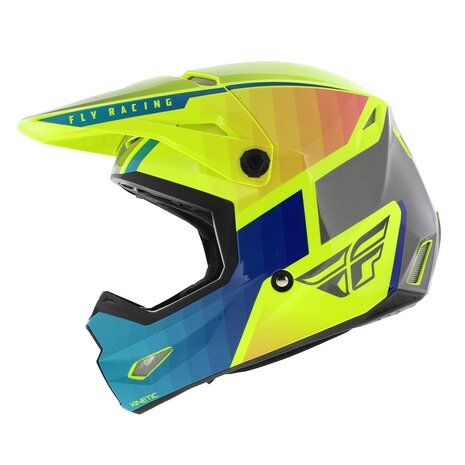 Fly Racing Kinetic kinder crosshelm Drift glans blauw geel grijs