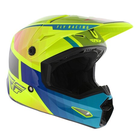 Fly Racing Kinetic kinder crosshelm Drift glans blauw geel grijs