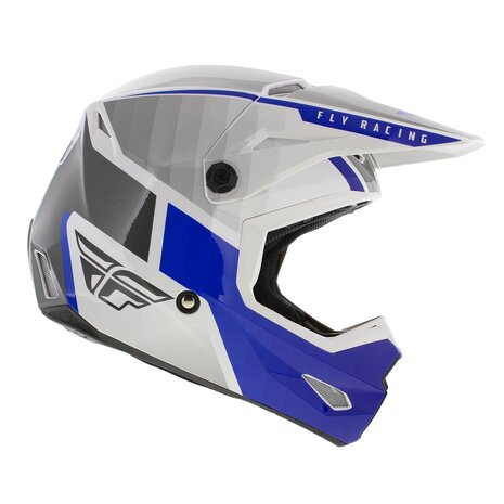 Fly Racing Kinetic kinder crosshelm Drift glans blauw wit grijs