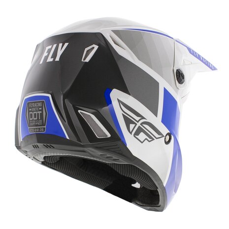 Fly Racing Kinetic kinder crosshelm Drift glans blauw wit grijs
