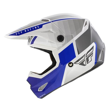 Fly Racing Kinetic kinder crosshelm Drift glans blauw wit grijs