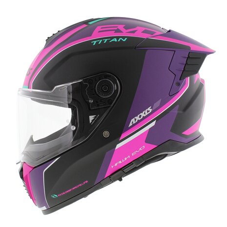 Axxis Hawk SV Evo Integraal helm Titan B8 mat zwart roze paars