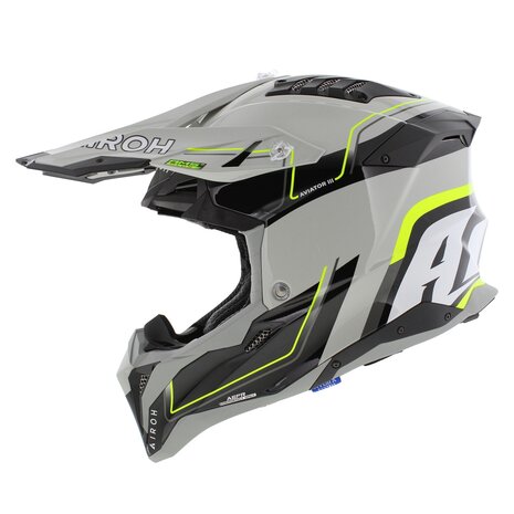 Airoh Helm Aviator 3 AMS&sup2; Leader glans grijs wit geel