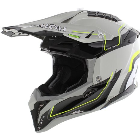 Airoh Helm Aviator 3 AMS&sup2; Leader glans grijs wit geel