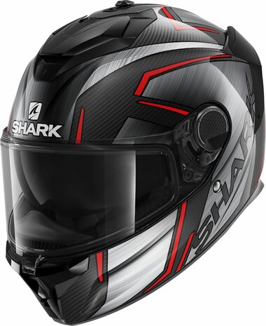 Shark Spartan GT Carbon Motorhelm Kromium zwart zilver rood - Maat XS