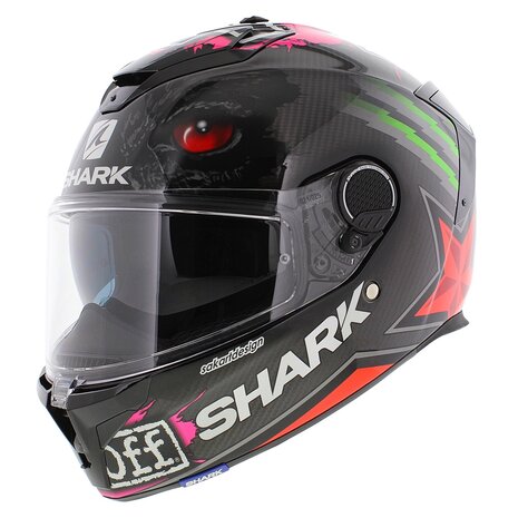 Shark Spartan GT Carbon motorhelm - Redding Replica - glans carbon zwart rood groen - Maat XL