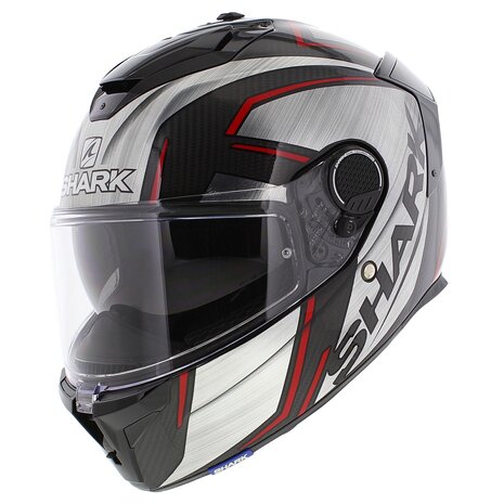 Shark Spartan GT Carbon Motorhelm Kromium zwart zilver rood - Maat XS