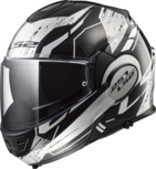 LS2 FF399 Valiant Roboto glans zwart wit chrome systeemhelm LS2 FF399 Valiant Roboto glans zwart wit chrome systeemhelm